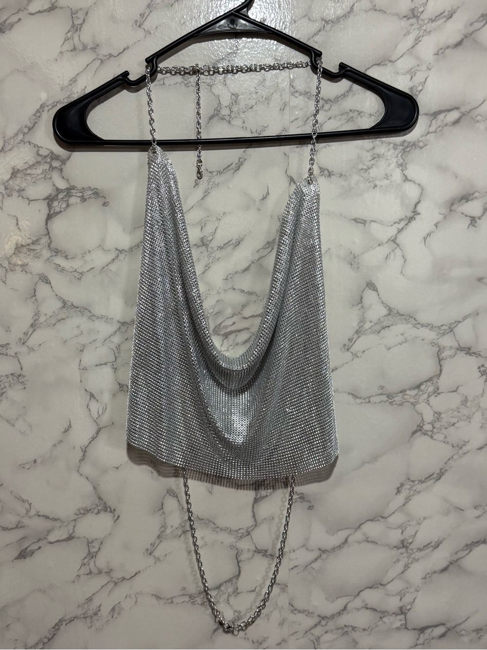 NEW Metallic Silver Cowl Chainmail Camisole M - Picture 3 of 3
